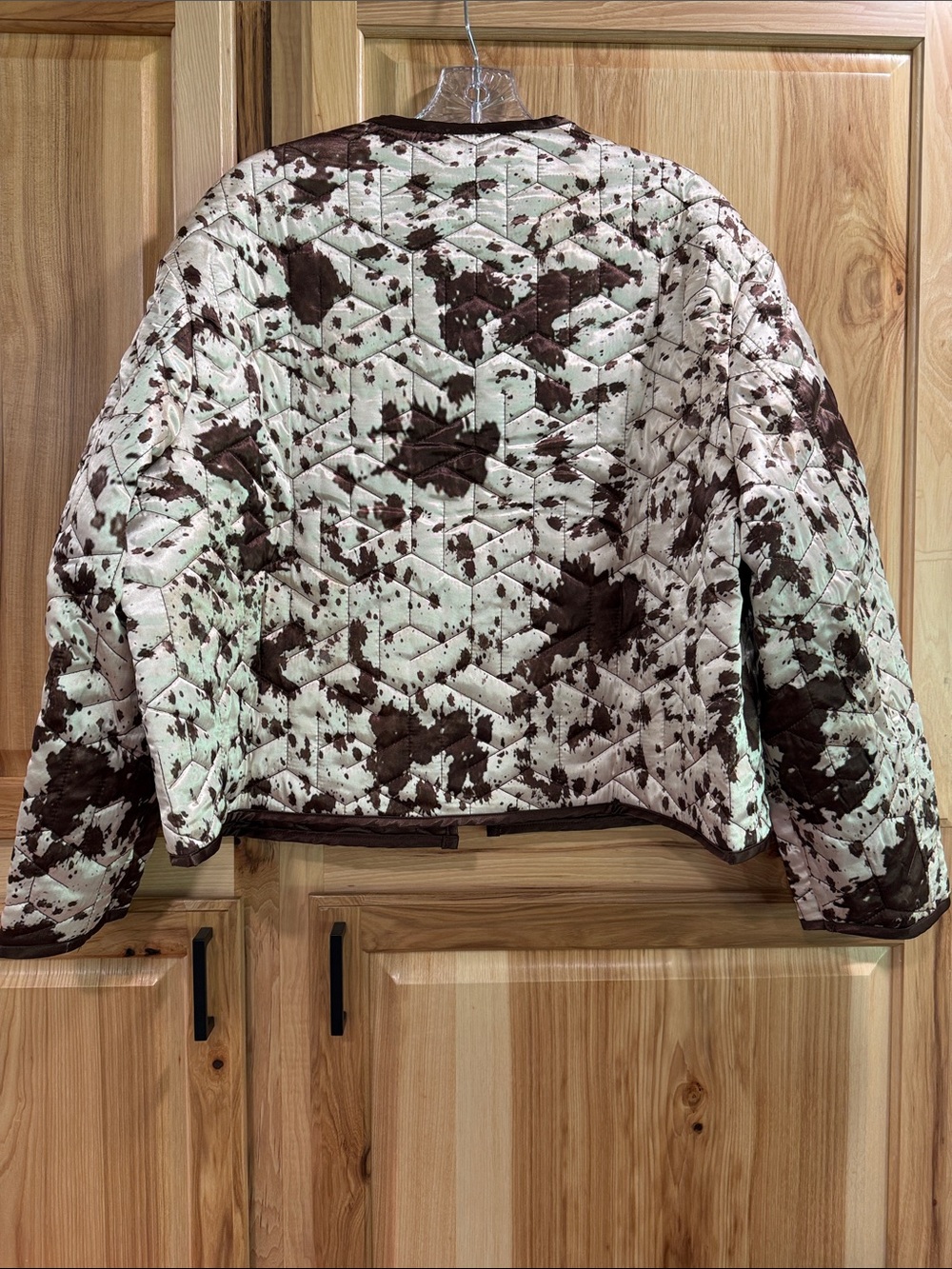 New! Maeve Anthropologie Open Front Cow Print Cream and Brown Quilted Jacket OS - Picture 9 of 14